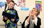 Fridley Middle School and Fridley Police Department recognized sixth grader Colby Hansen for his role in assisting injured homeowner Laurie Harms, who