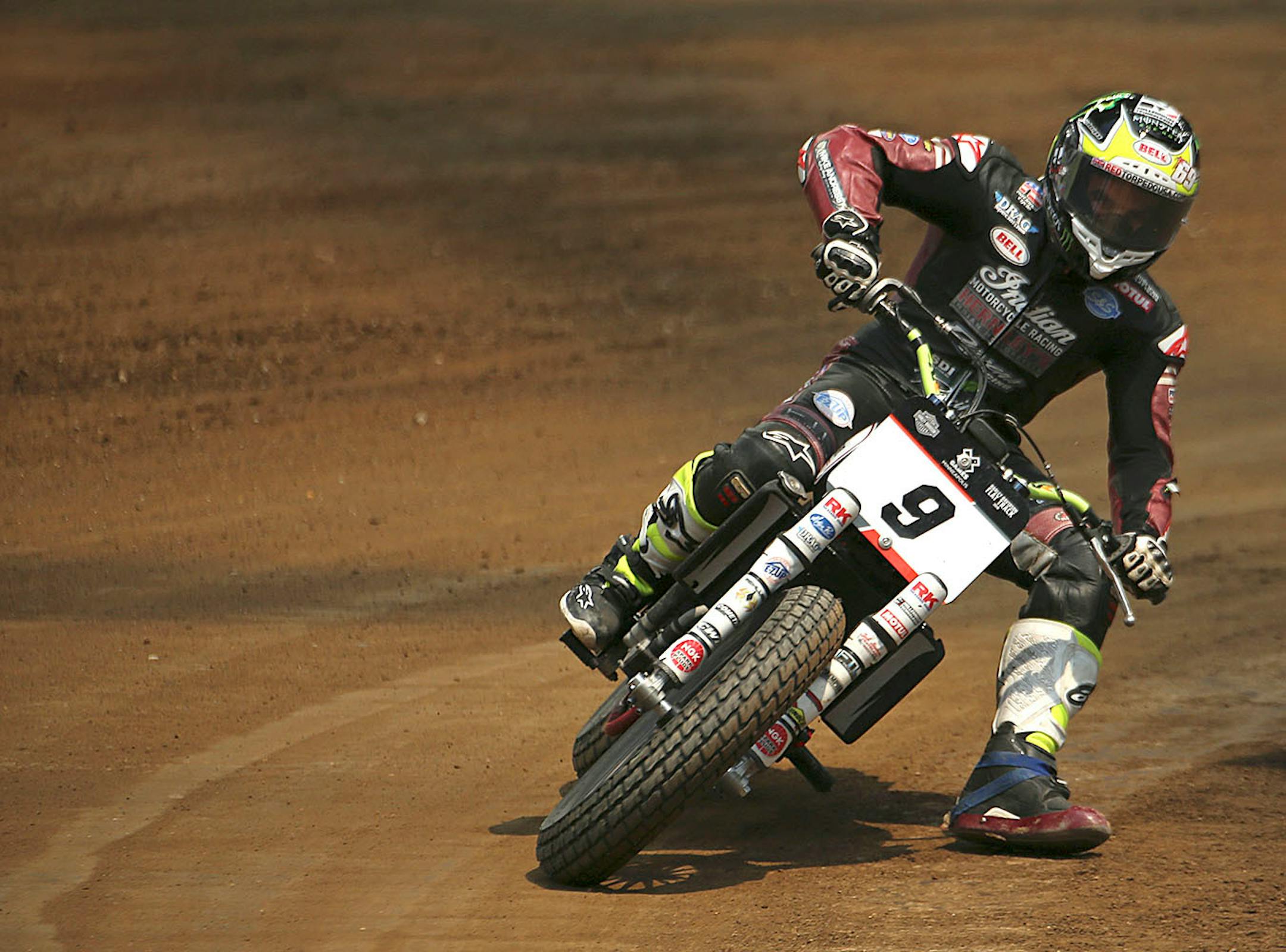 Jared Mees turns the corner during the final of flat track racing. Megs took the gold only a few laps later.