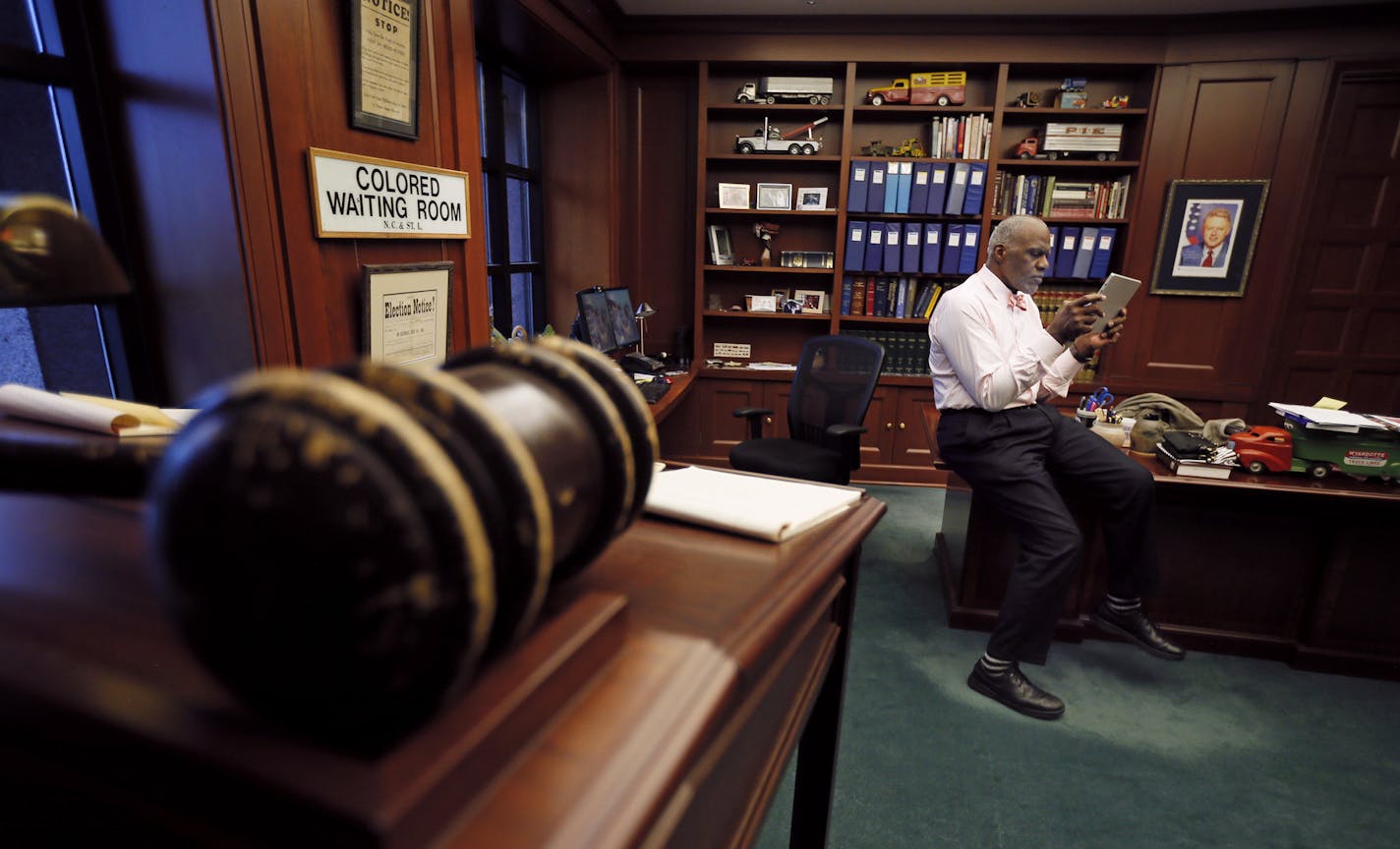 Alan Page, in his office last summer, not long before his retirement from the state Supreme Court. His foundation recently held an elimination-of-bias seminar.