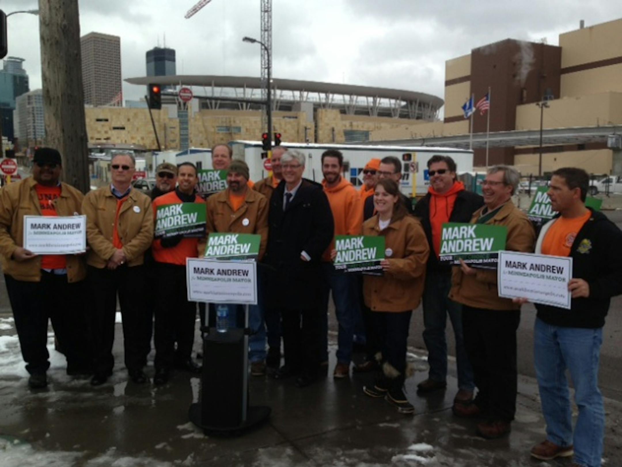 Mayoral candidate Mark Andrew is endorsed by the Minneapolis Building and Construction Trades Council