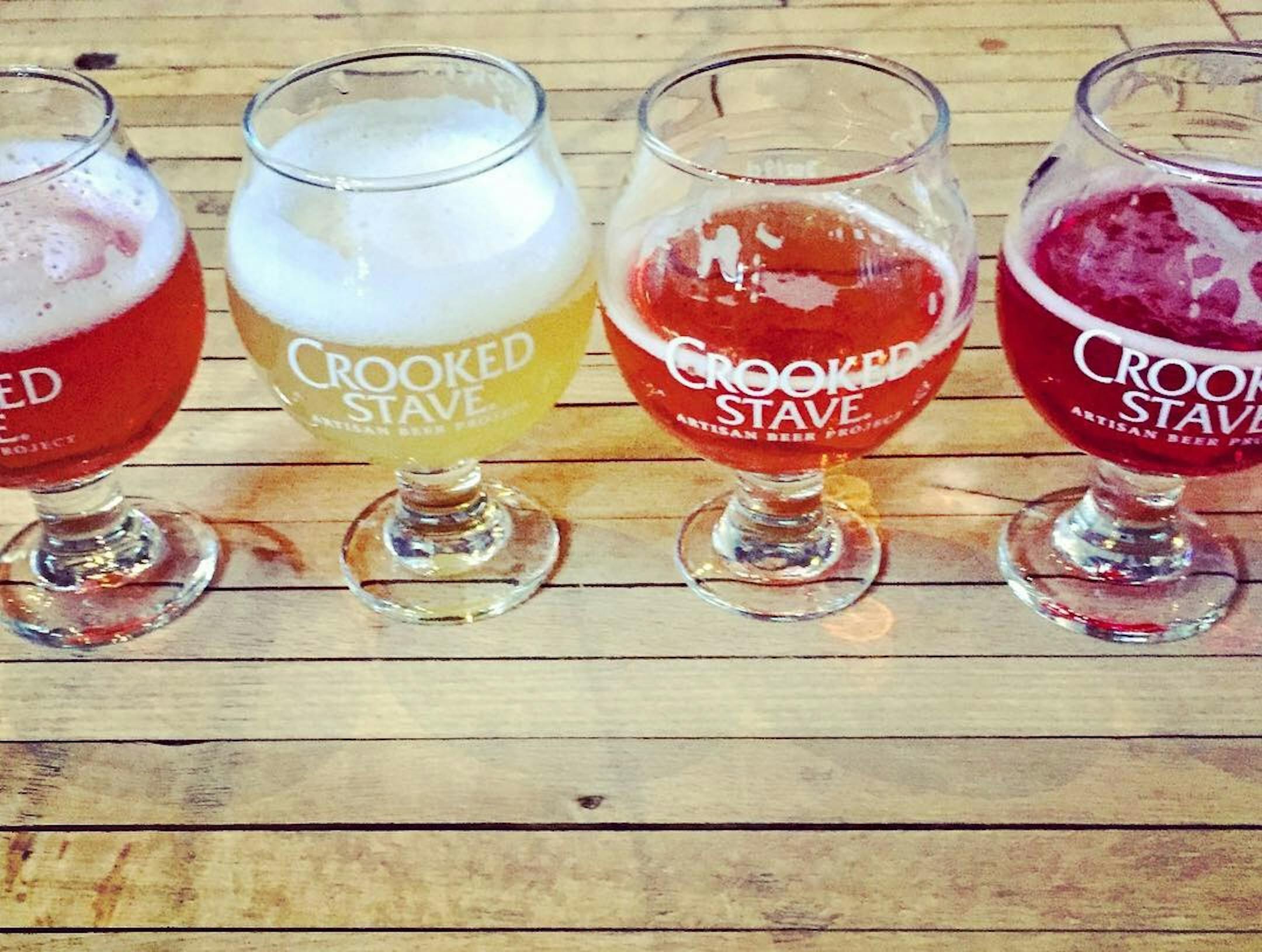 A flight of beers at Crooked Stave, one of the vendors in the markethall at The Source located in Denver's River North Art District. It's one of a growing number of food halls opening in the Denver area.