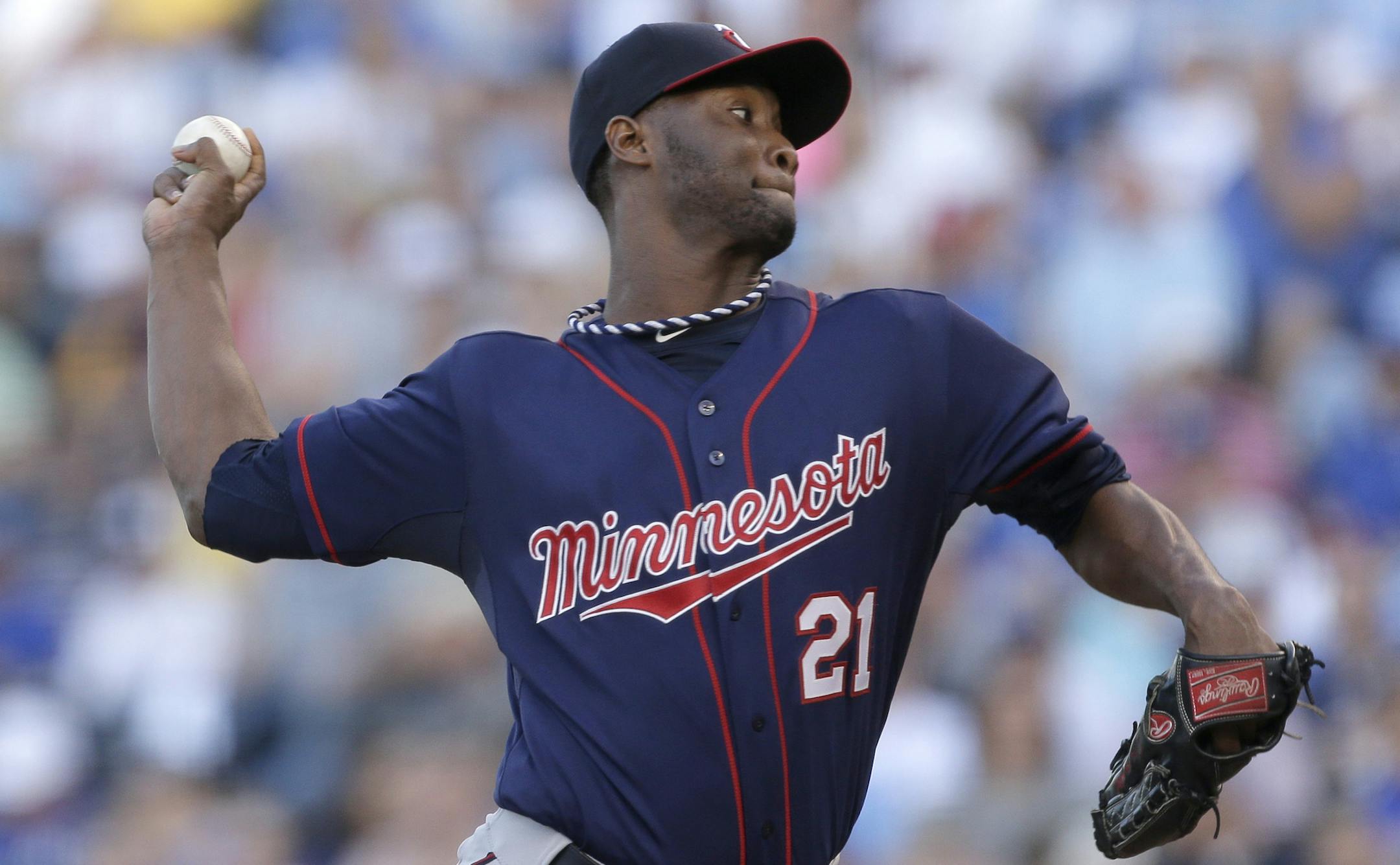 Minnesota Twins starting pitcher Samuel Deduno throws during the first inning of a baseball game against the Kansas City Royals Tuesday, June 4, 2013, in Kansas City, Mo. (AP Photo/Charlie Riedel)