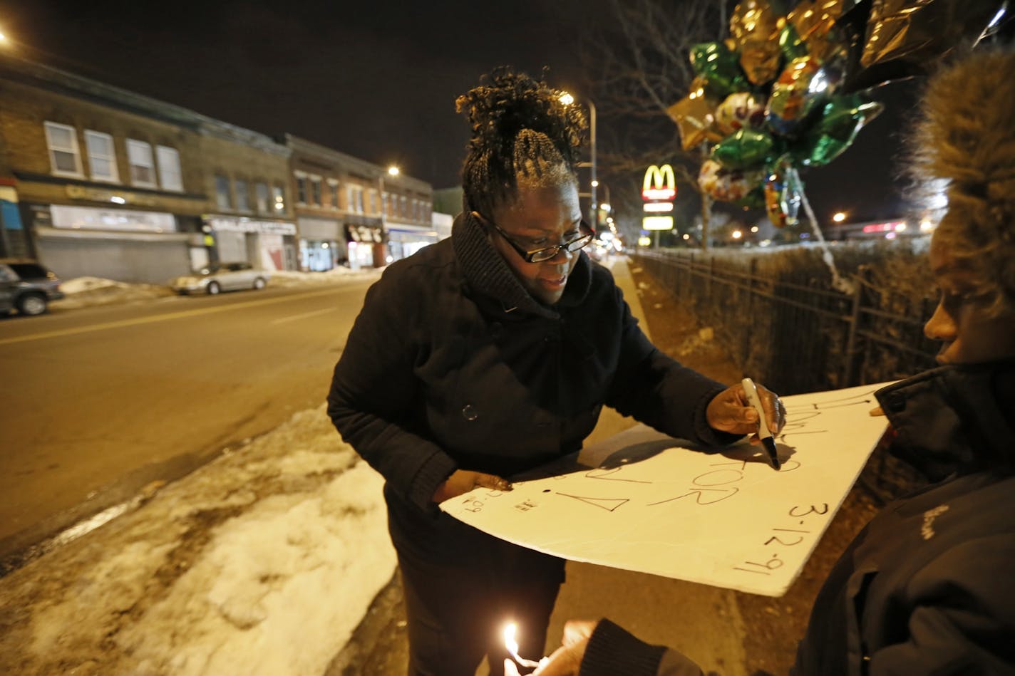 Two people were shot Tuesday night during a vigil held for Haywood Eaton who was shot and killed at Bryant and West Broadway in north Minneapolis in 2009. Stephanie Eaton mother of the shooting victim Haywood, gathered at that location with about 30 fiends and family members to remember him on his 22nd birthday when someone drove by in a vehicle a fired shots into a crowd hitting two people Minneapolis , MN.