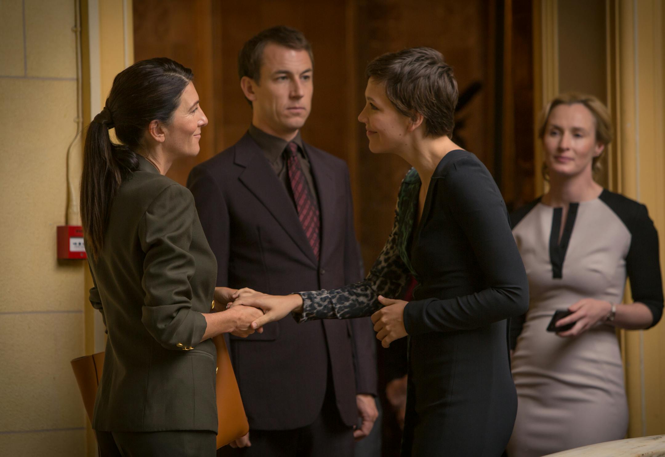 L to R, Eve Best, Tobias Menzies, Maggie Gyllenhaal and Genevieve O'Reilly - in the SundanceTV original series "The Honorable Woman" - Photo Credit: Robert Viglasky