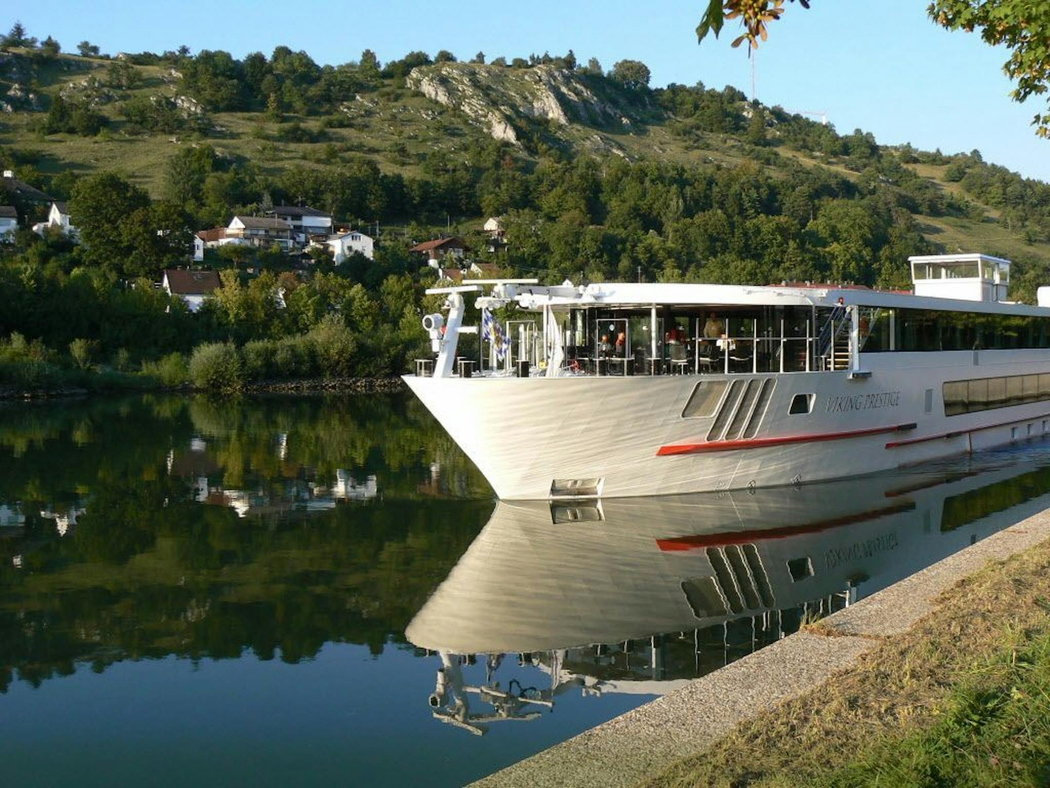 Viking cruise ship is docked at Regensburg, Germany.