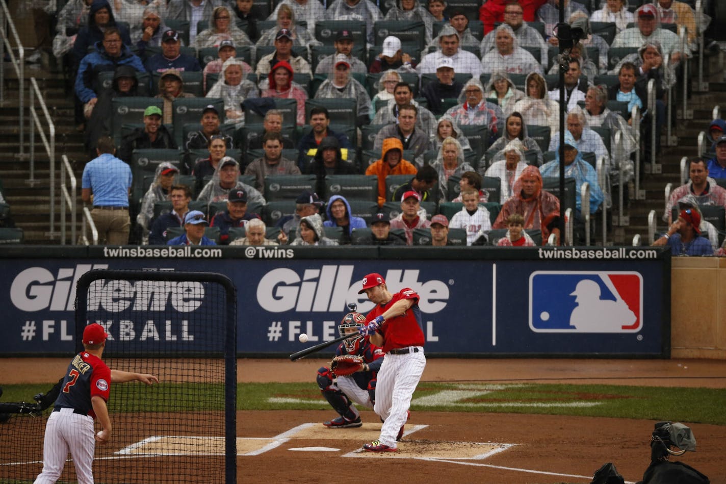 Brian Dozier of the Twins let loose a homer during the Home Run Derby Monday afternoon.