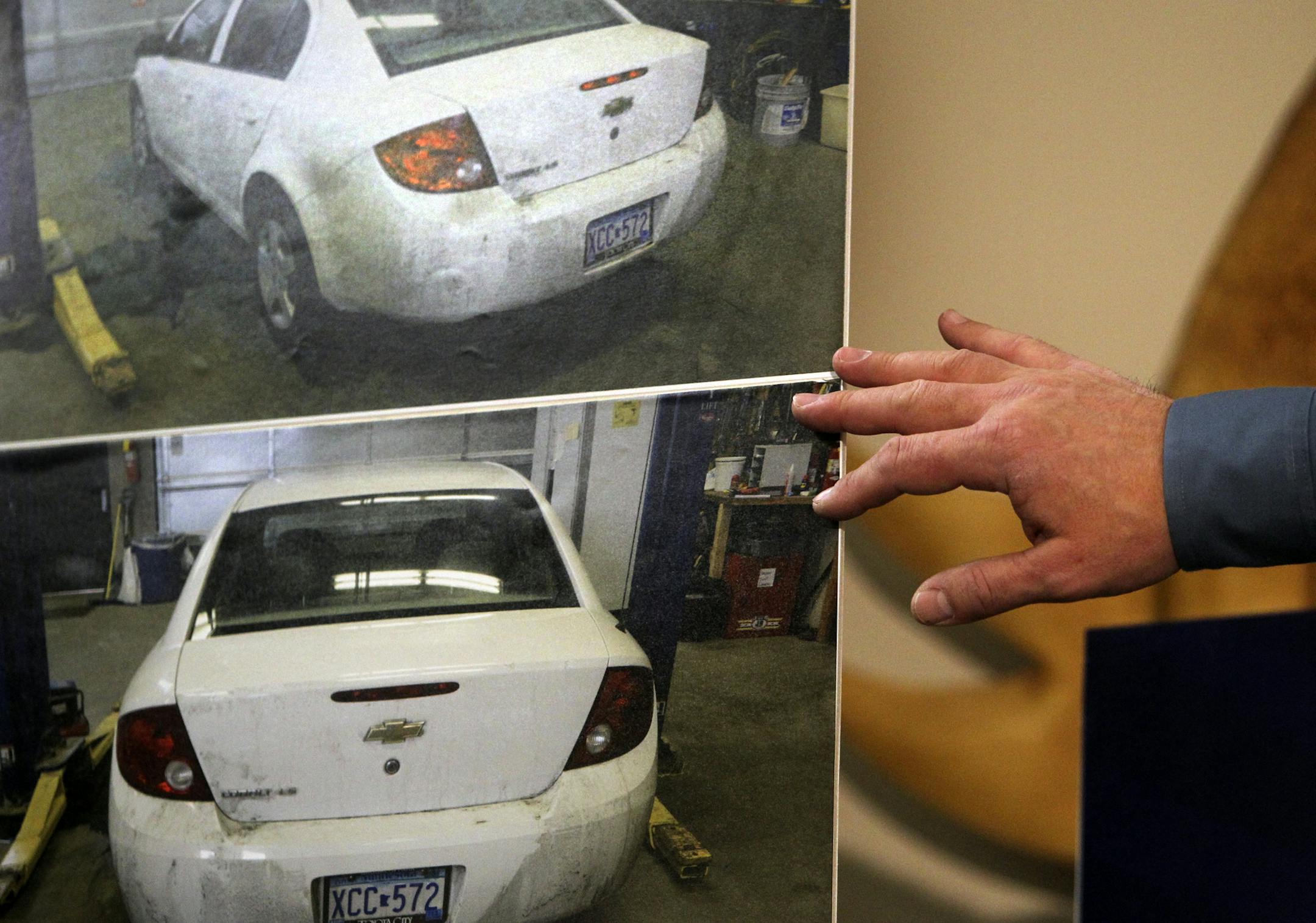 Hoping for clues, police showed photos of the white Chevrolet Cobalt driven by Kira Trevino. The car was found in a remote parking area at the Mall of America.