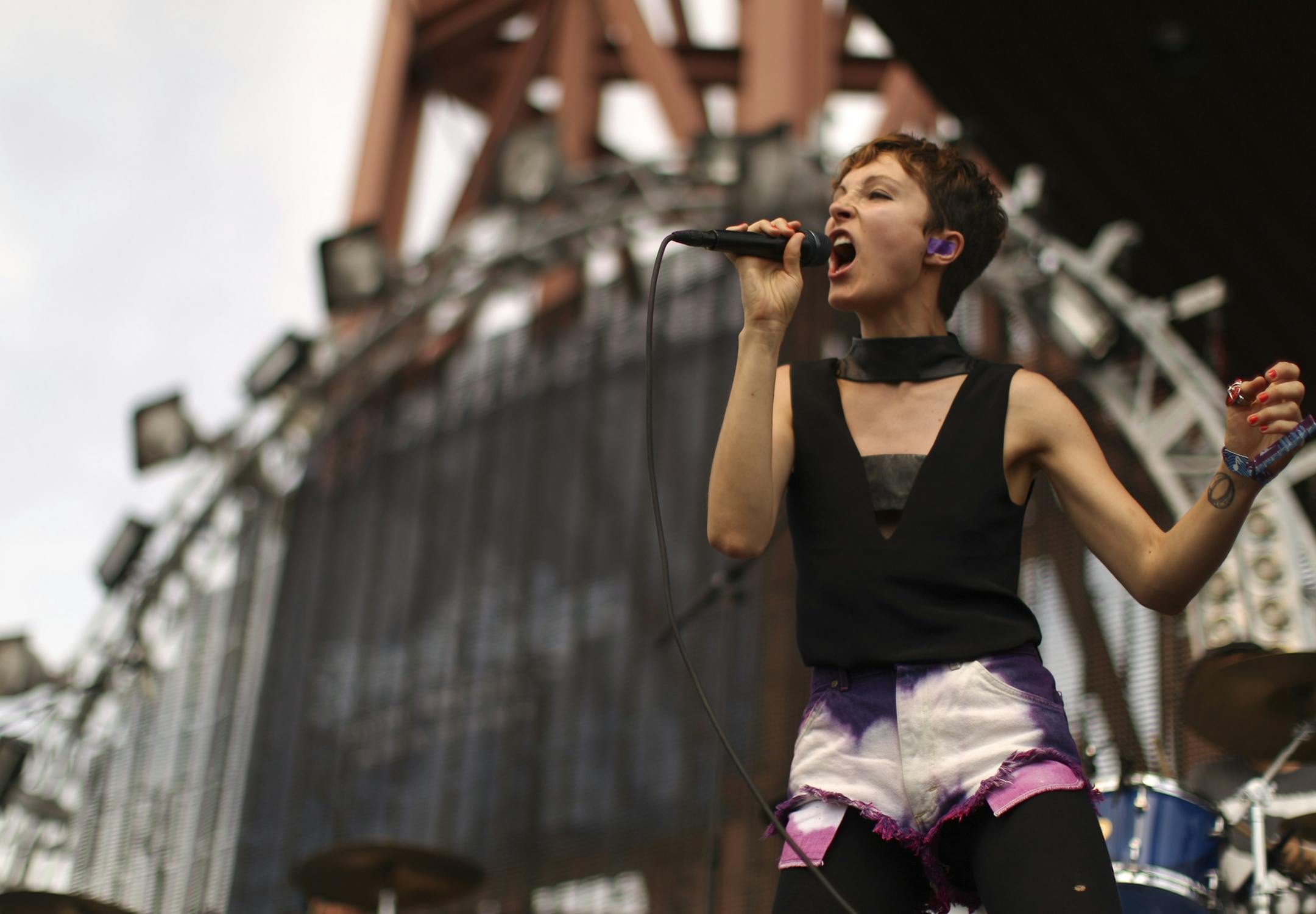 The inaugural River's Edge Music Festival continued for it's second day Sunday, June 24, 2012 under sunny skies on Harriet Island in St. Paul, Minn. Channy Leaneagh, singer in Polica, early in their set on the Chipotle stage Sunday afternoon. ] JEFF WHEELER ‚Ä¢ jeff.wheeler@startribune.com ORG XMIT: MIN2012121816355715