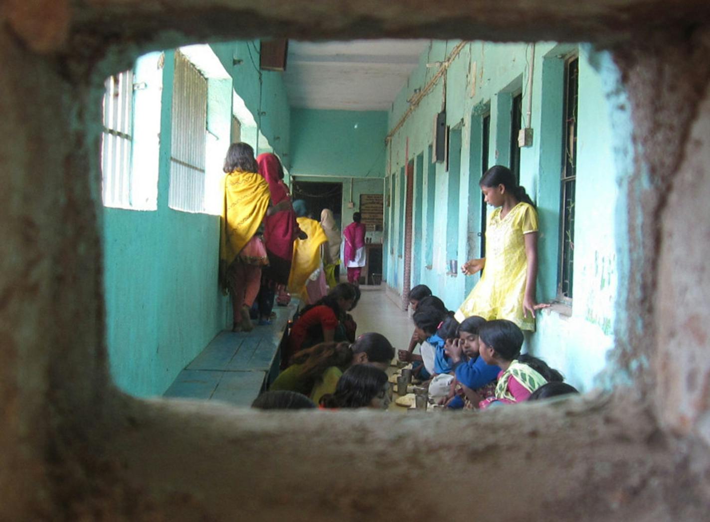 Girls hung out in a corridor at Prerna Hostel in Danapur, part of Nari Gunjan, an organization for girls of the Dalit community (&#xec;the Untouchables&#xee;) of India. (Photo courtesy of Nari Gunjan)