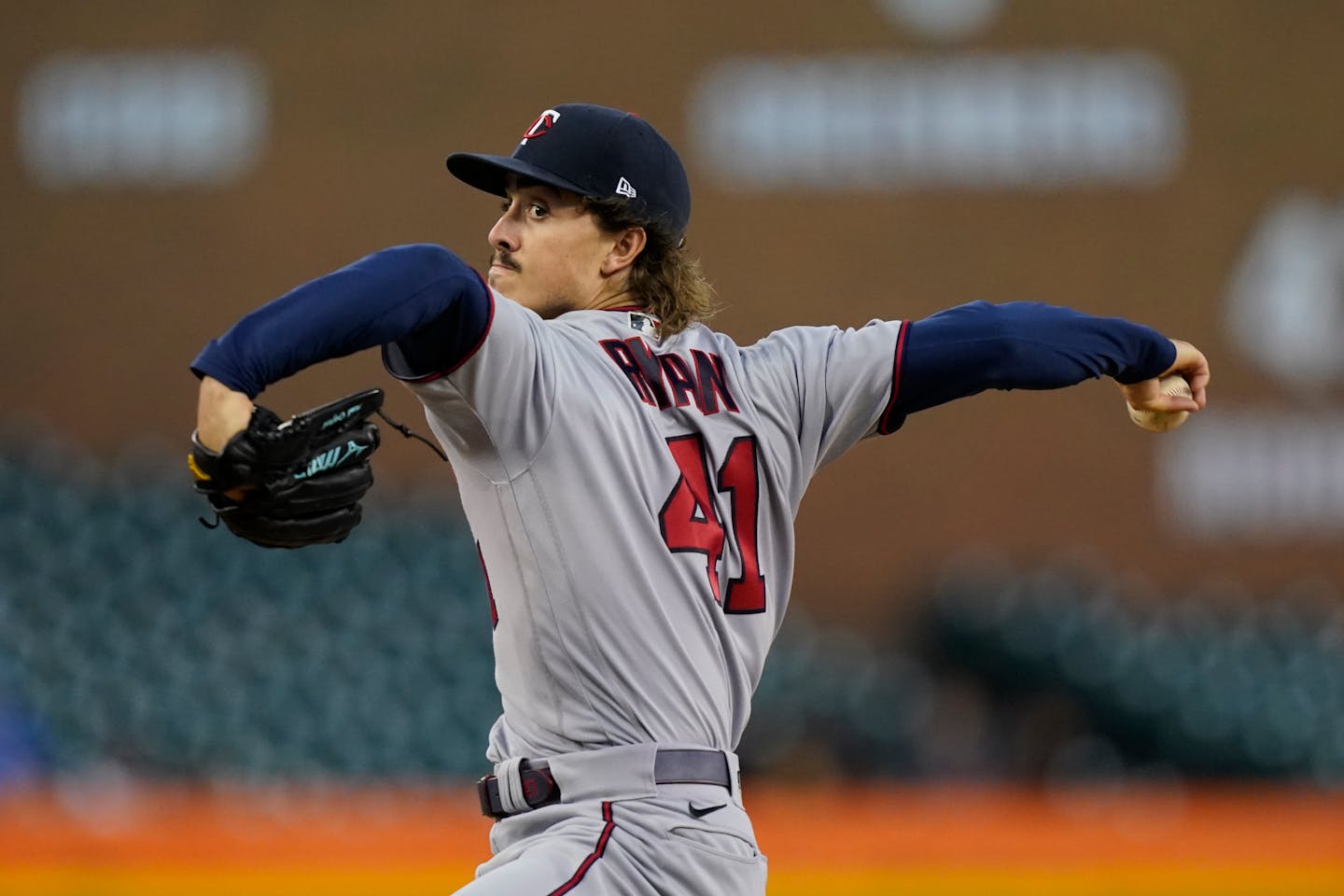 Twins starting pitcher Joe Ryan throws during the first inning Friday in Detroit.