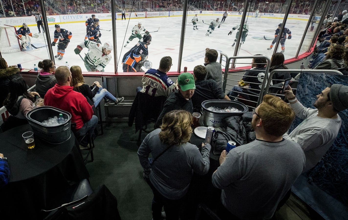 Fans watched the Iowa Wild game from the VIP area at Wells Fargo Arena in Des Moines in 2017. The American Hockey League, the league in which the Iowa Wild plays, has decided to cancel the rest of its season.