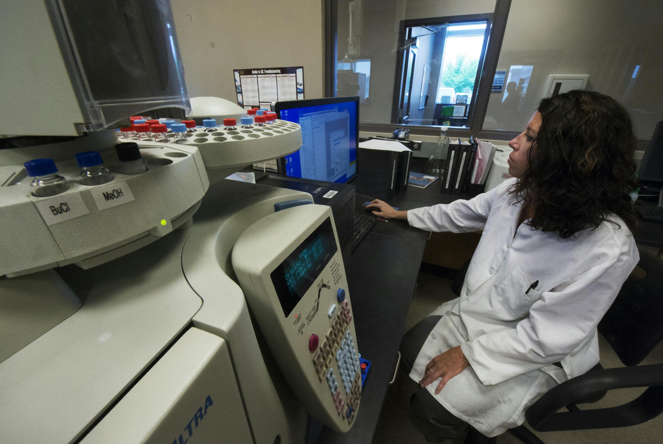 Forensic scientist Amanda Caron worked with a gas chromatograph / mass spectrometer at the Anoka County forensic lab. ] noLAB_080614 567278 20035624A Anoka County's forensic lab has been accredited. They are only the third lab in the state accredited in DNA. They also do toxicology, drug chemistry and latent prints. It's a joint effort between Sherburne and Wright counties. DAVIDBREWSTER/STAR TRIBUNE