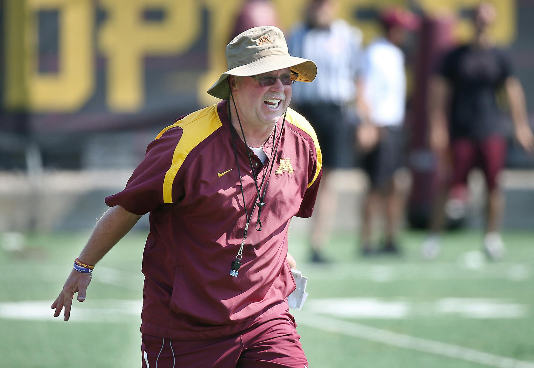 Minnesota's Head Coach Jerry Kill coached during practice, Friday, August 14, 2015 at Nagursk field at the U of M in Minneapolis, MN. ] (ELIZABETH FLORES/STAR TRIBUNE) ELIZABETH FLORES &#x2022; eflores@startribune.com