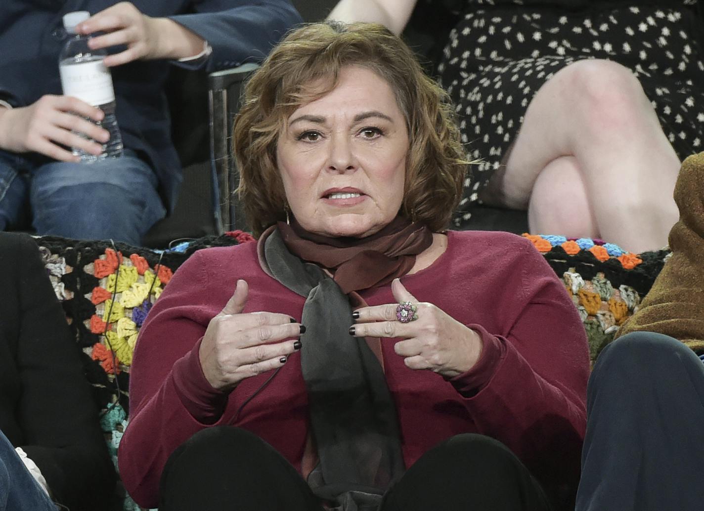 FILE - In this Jan. 8, 2018, file photo, Roseanne Barr participates in the "Roseanne" panel during the Disney/ABC Television Critics Association Winter Press Tour in Pasadena, Calif. ABC canceled its hit reboot of "Roseanne" on Tuesday, May 29, 2018, following star Roseanne Barr's racist tweet that referred to former Obama adviser Valerie Jarrett as a product of the Muslim Brotherhood and the "Planet of the Apes." (Photo by Richard Shotwell/Invision/AP, File)