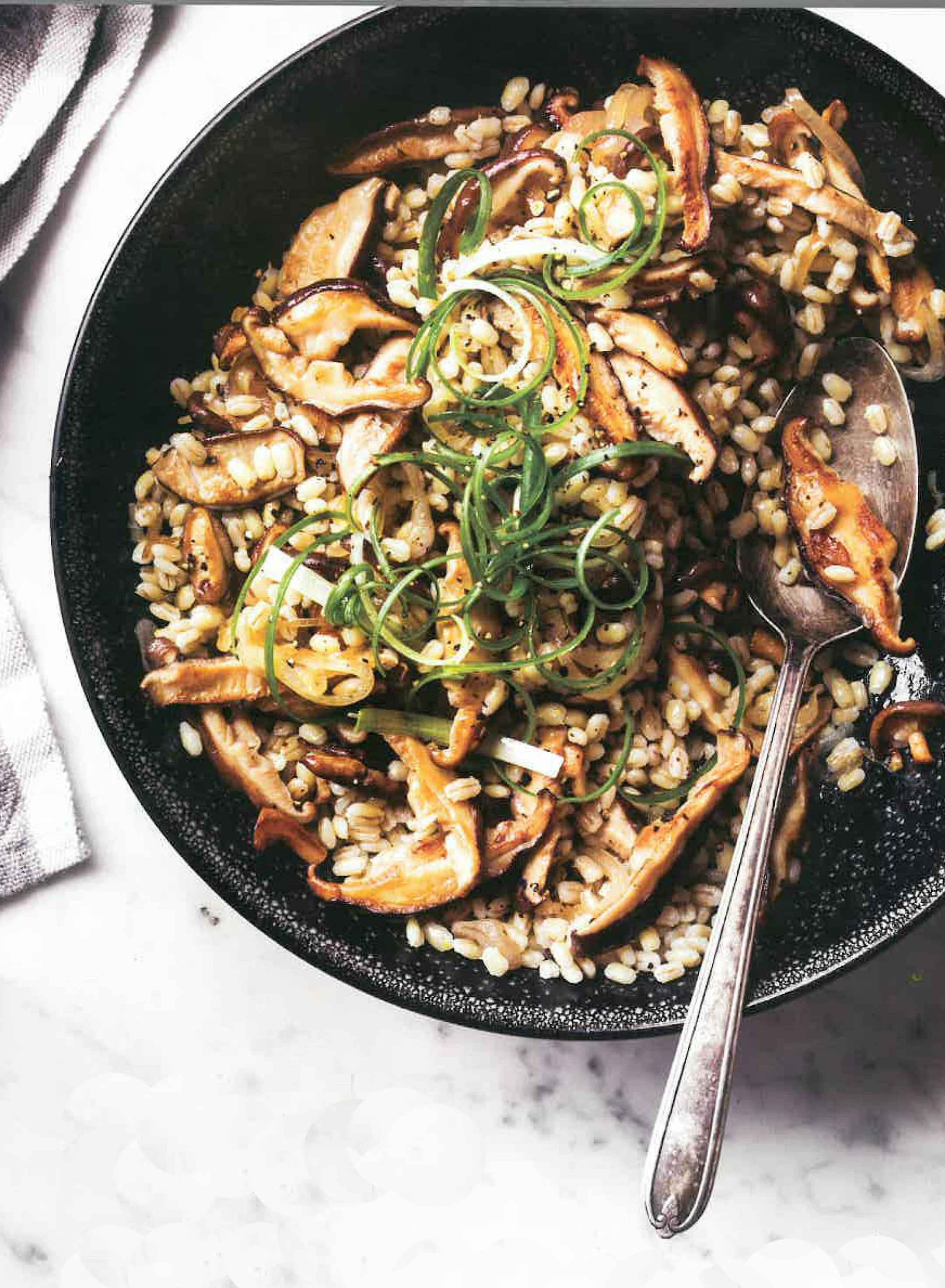 Warm mushroom barley salad