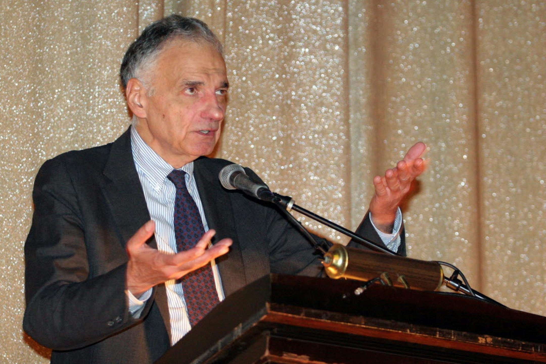 Independent presidential candidate Ralph Nader addressed supporters during a rally at the Grand Lake Theater in Oakland, Calif., on Sept. 30.