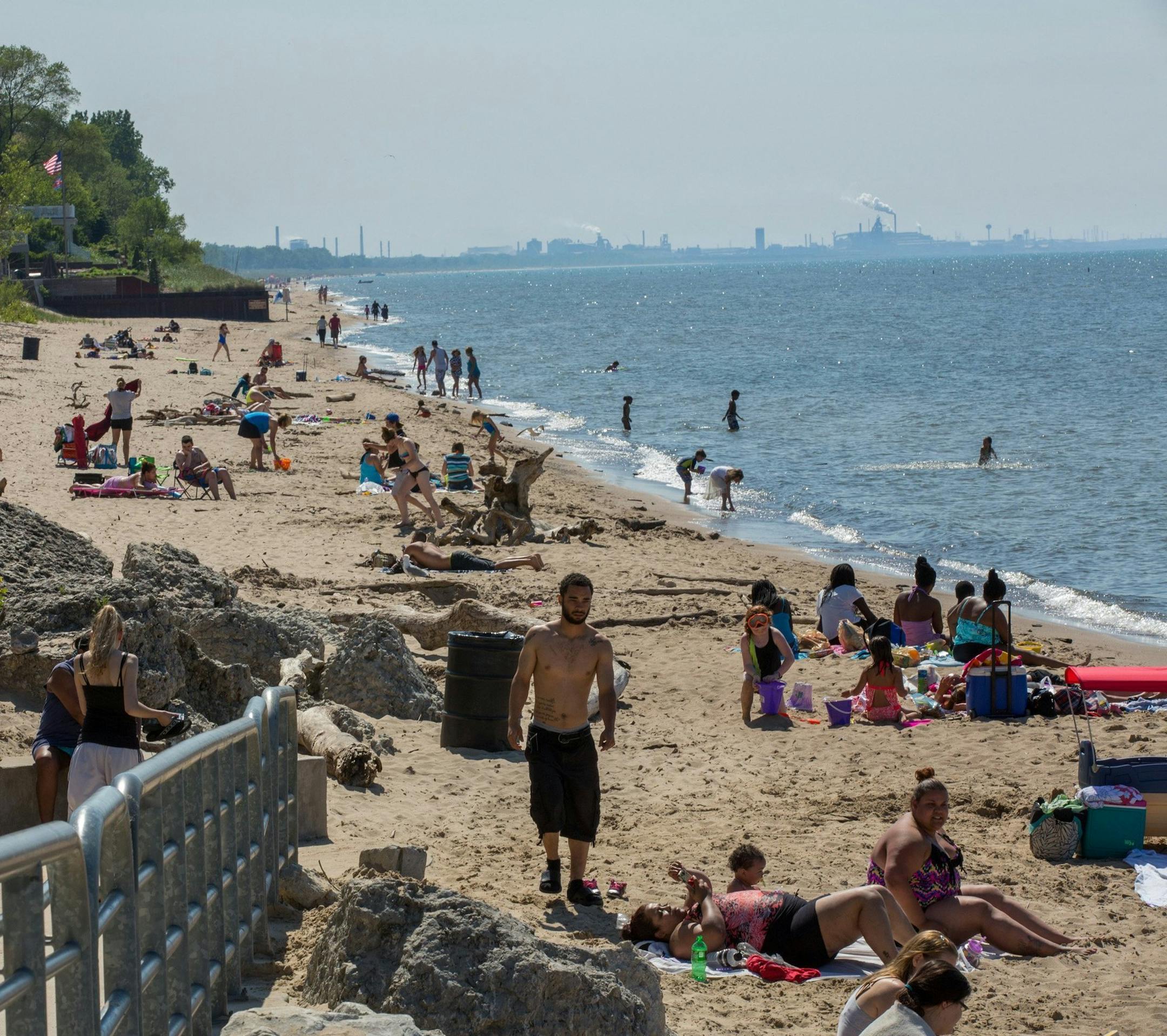 Beach-goers visit a popular beach at Portage Lakefront and Riverwalk at the Indiana Dunes National Lakeshore in Portage, June 6, 2014. (Zbigniew Bzdak/Chicago Tribune/MCT) ORG XMIT: 1154072