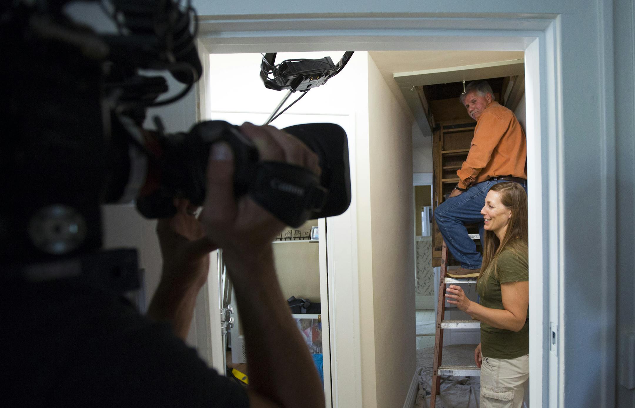 The &#x201c;Ask This Old House&#x201d; crew filmed homeowner Kim Bokovoy and contractor Tom Silva as they worked on an ill-functioning attic staircase.