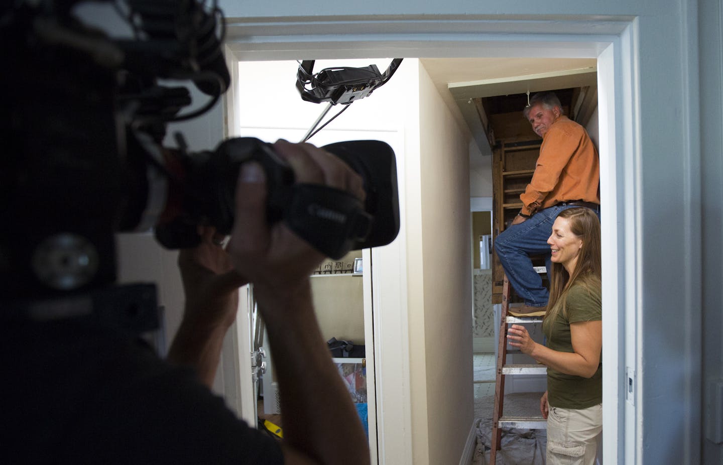 The &#x201c;Ask This Old House&#x201d; crew filmed homeowner Kim Bokovoy and contractor Tom Silva as they worked on an ill-functioning attic staircase.