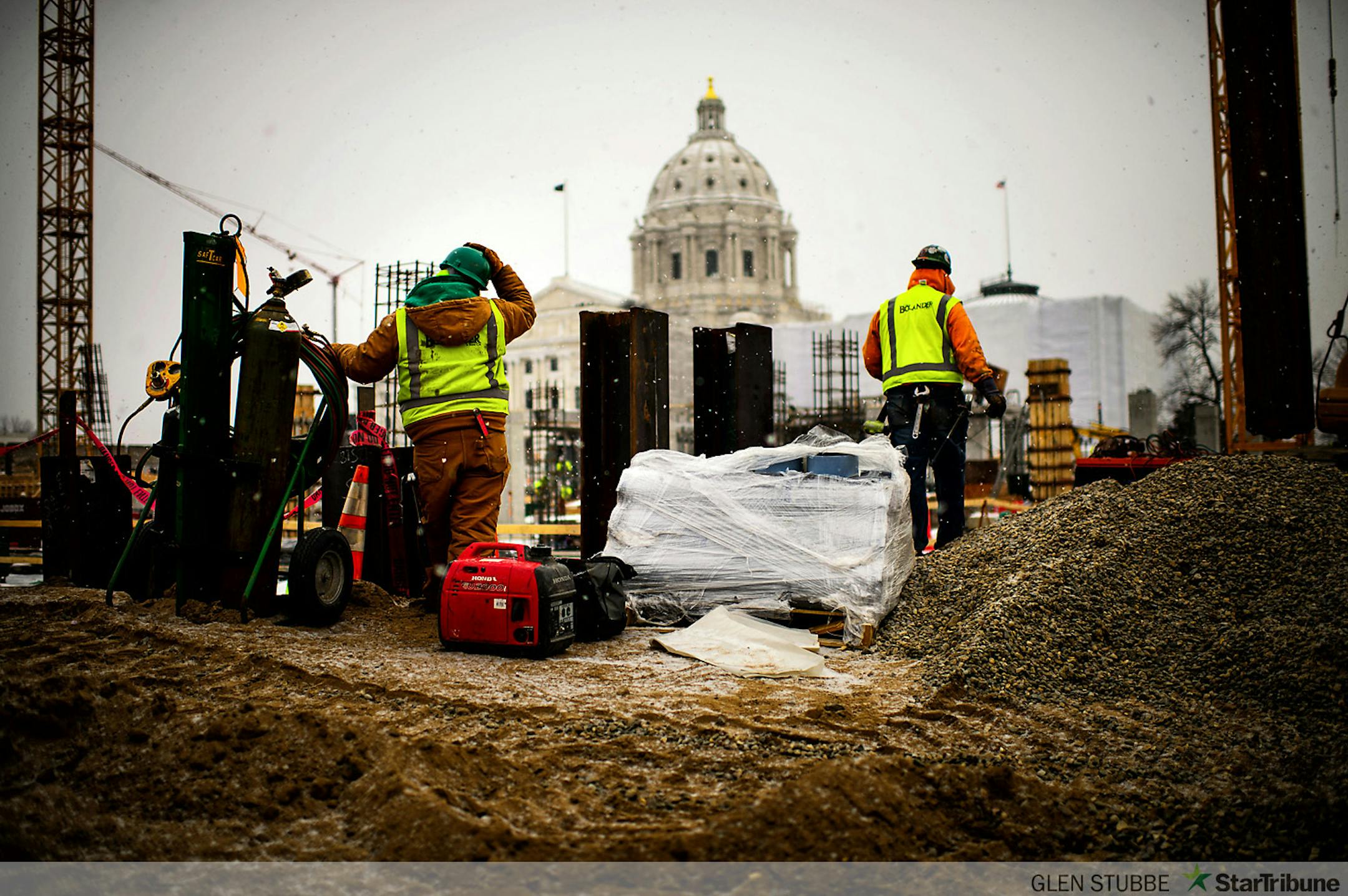 The controversial Senate Office Building is well underway across University Avenue from the State Capitol.         ]   GLEN STUBBE * gstubbe@startribune.com   Tuesday, December 2, 2014 With just over one month before the start of the 2015 legislative session, Legislators, protesters, lobbyists and school children will find a vastly different State Capitol with no access to the Rotunda and very limited access to the rest of the building.