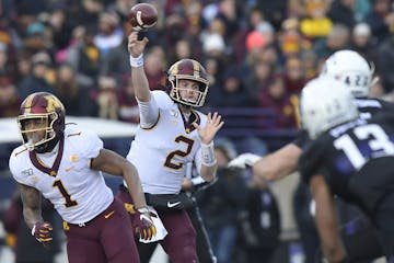 Minnesota Gophers quarterback Tanner Morgan (2) threw the ball in the second quarter. The Minnesota Gophers played the Northwestern Wildcats on Saturd