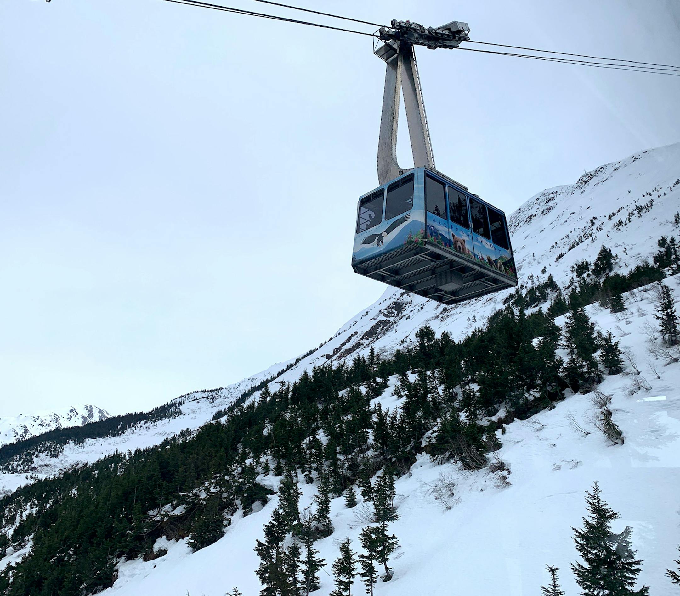 Alaskan icons such as an eagle adorn an aerial tram at Alyeska Resort, in Girdwood, Alaska. Photo by Rob Drieslein, special to the Star Tribune