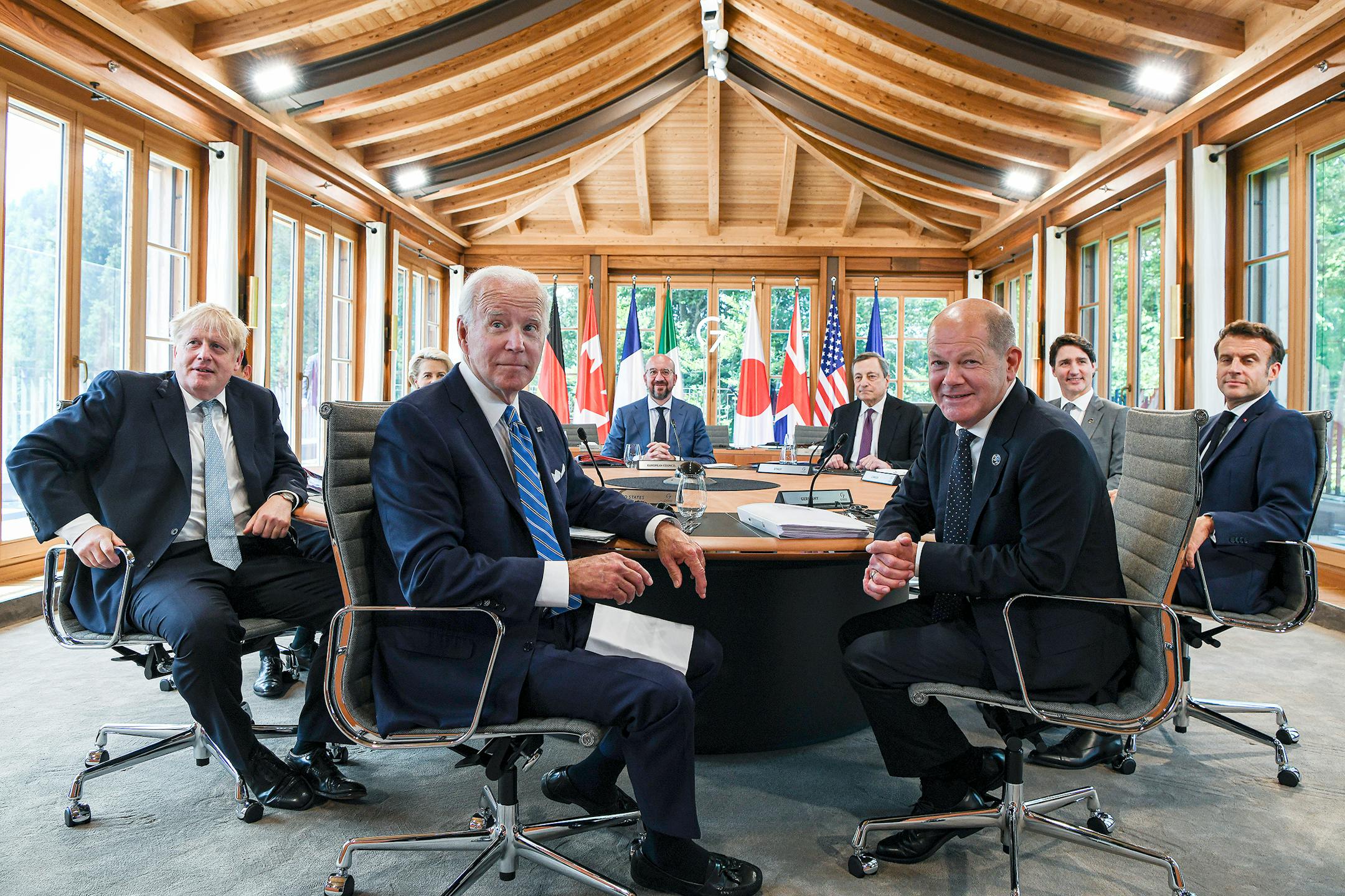 ELMAU, GERMANY —&nbsp;BC-OPINION-ASHFORD-NATO-EUROPE-ART-NYTSF — President Biden, center, with other Group of 7 leaders in Elmau, Germany, on Sunday. (Kenny Holston for The New York Times) — ONLY FOR USE WITH ARTICLE SLUGGED — BC-OPINION-ASHFORD-NATO-EUROPE-ART-NYTSF — OTHER USE PROHIBITED.