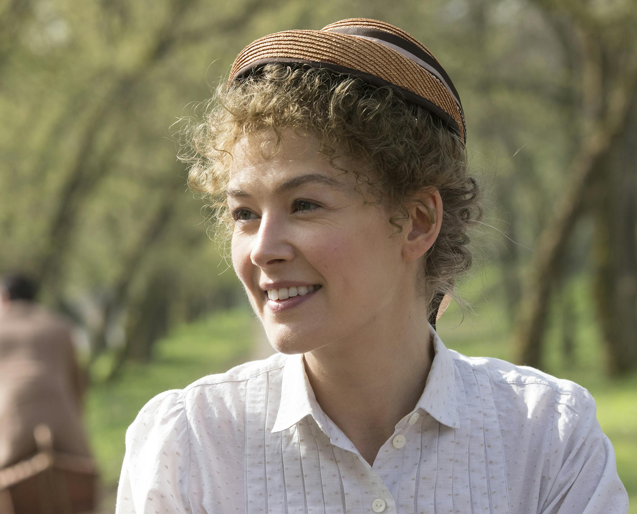 This image released by Amazon shows Rosamund Pike as Marie Curie in a scene from "Radioactive." (Amazon via AP)