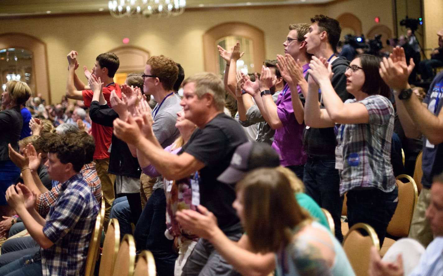 Bernie Sanders supporters were the loudest of the four candidate's supporters. ] GLEN STUBBE * gstubbe@startribune.com Friday, August 28, 2015 Democratic National Committee Summer Meeting is being held in Minneapolis beginning Thursday. Hillary Clinton, Bernie Sanders, Martin O'Malley, Lincoln Chafee and Jim Webb are expected to address DNC meeting goers.