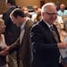 Candidates for governor Tim Walz and Jeff Johnson mingled with the audience before their first debate at Grand View Lodge, Nisswa, MN. Tom Hauser of K