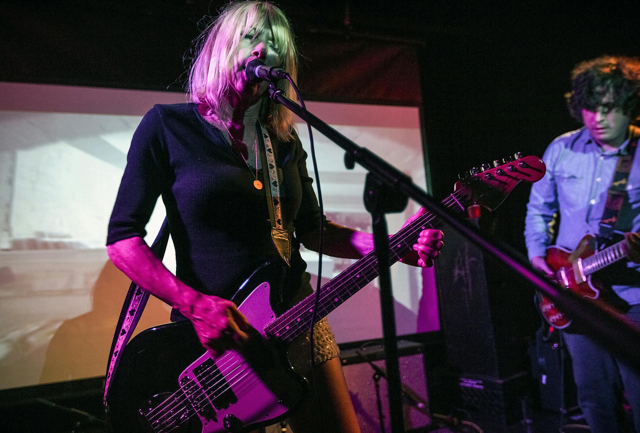 Kim Gordon, left, and Bill Nace of Body/Head perform at the Saint Vitus bar in New York, June 6, 2013. Gordon, who says she has never considered herself a musician despite being in Sonic Youth for 30 years, is now half of Body/Head, which is releasing their first album "Coming Apart." (Chad Batka/The New York Times) -- PHOTO MOVED IN ADVANCE AND NOT FOR USE - ONLINE OR IN PRINT - BEFORE SEPT. 8, 2013. ORG XMIT: XNYT52