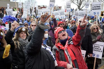 The St. Paul Federation of Educators joined a rally on the first day of the Minneapolis teachers strike in 2022.