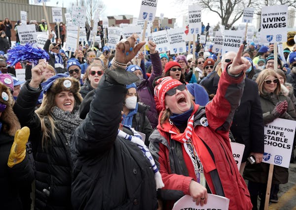 The St. Paul Federation of Educators joined a rally on the first day of the Minneapolis teachers strike in 2022.