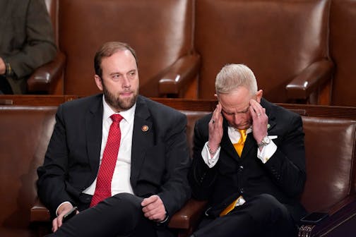 Rep. Jeff Van Drew, R-N.J., listens before the tenth vote in the House chamber as the House meets for the third day to elect a speaker and convene the 118th Congress in Washington, Thursday, Jan. 5, 2023. (AP Photo/Alex Brandon)