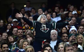 A Minnesota Wild fan calls for the firing of head coach Mike Yeo late in the third period of a 4-2 loss against the Boston Bruins at Xcel Energy Cente