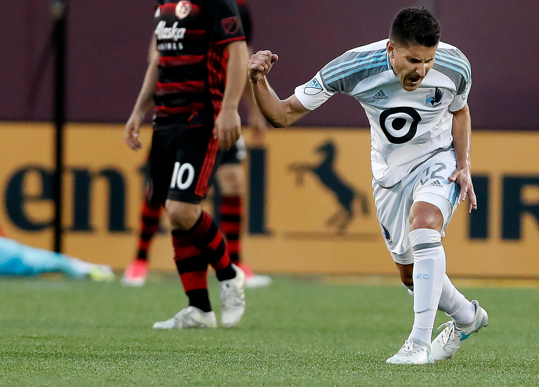 Kevin Venegas (22) celebrated after a goal by Abu Danladi in the second half. ] CARLOS GONZALEZ � cgonzalez@startribune.com - June 21, 2017, Minneapolis, MN, TCF Bank Stadium, MLS, Soccer, Minnesota United FC Loons vs. Portland Timbers