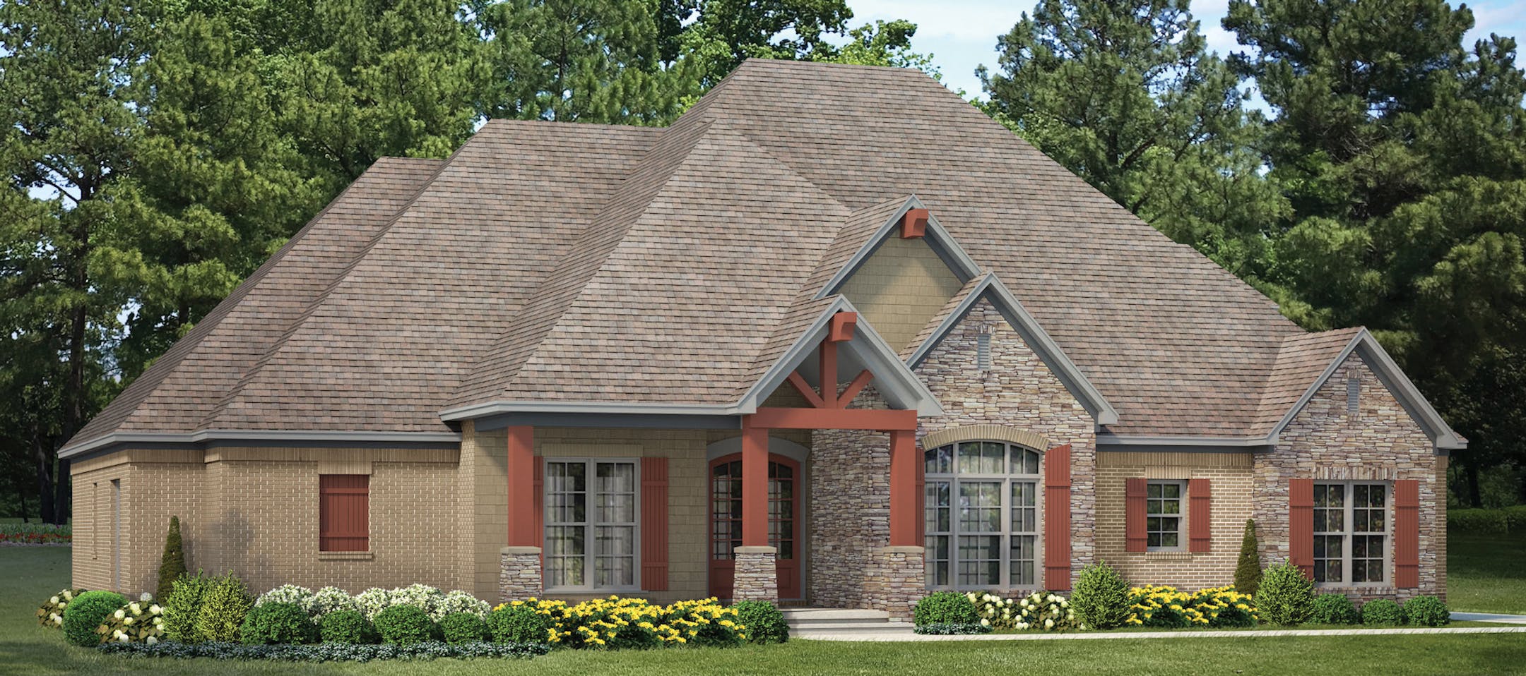 Home plan: Rustic Craftsman ranch has dimension and rugged appeal.