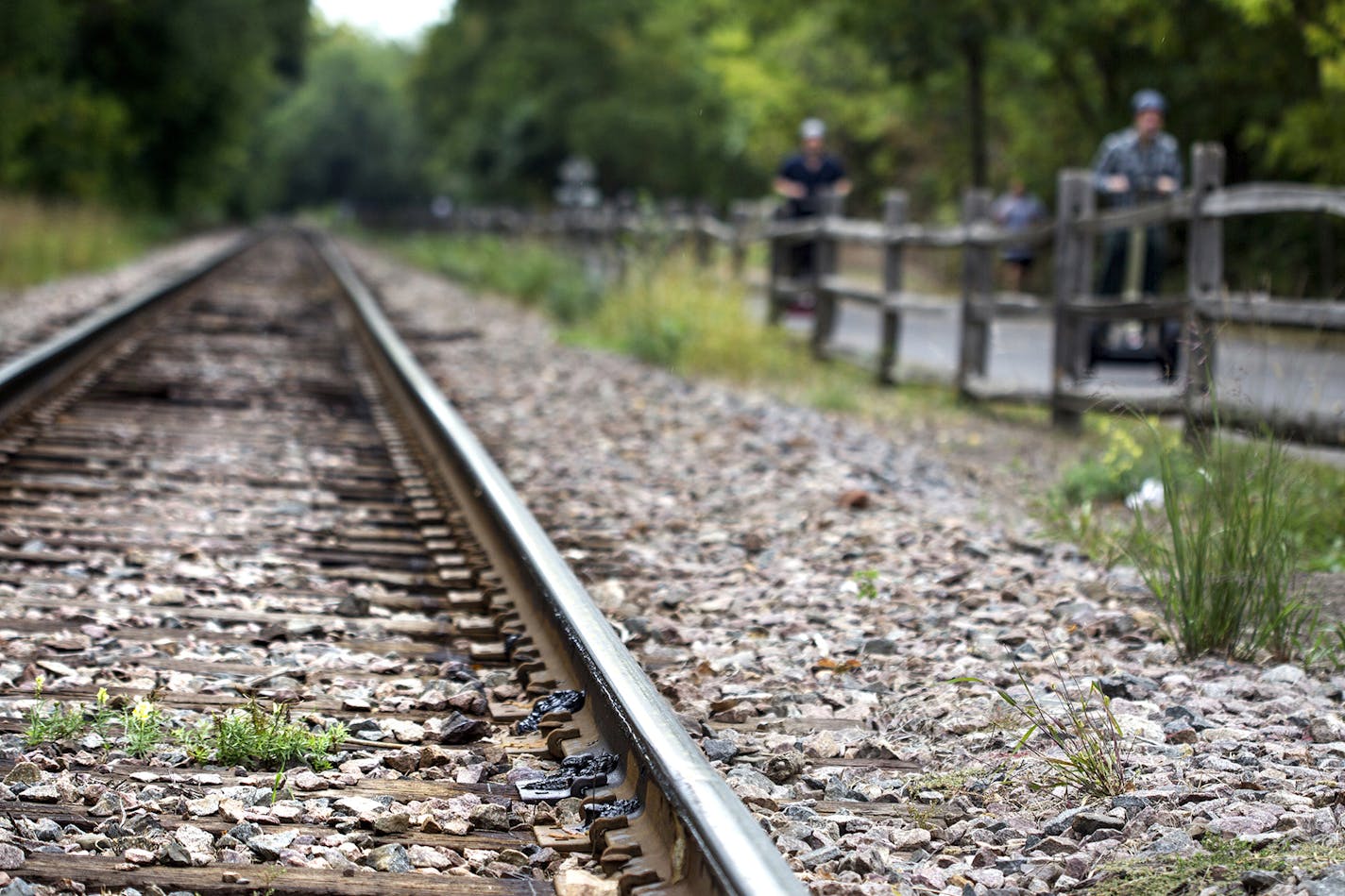 Railroad tracks run parallel to the Kenilworth Trail on the planned route for the Southwest light-rail line.