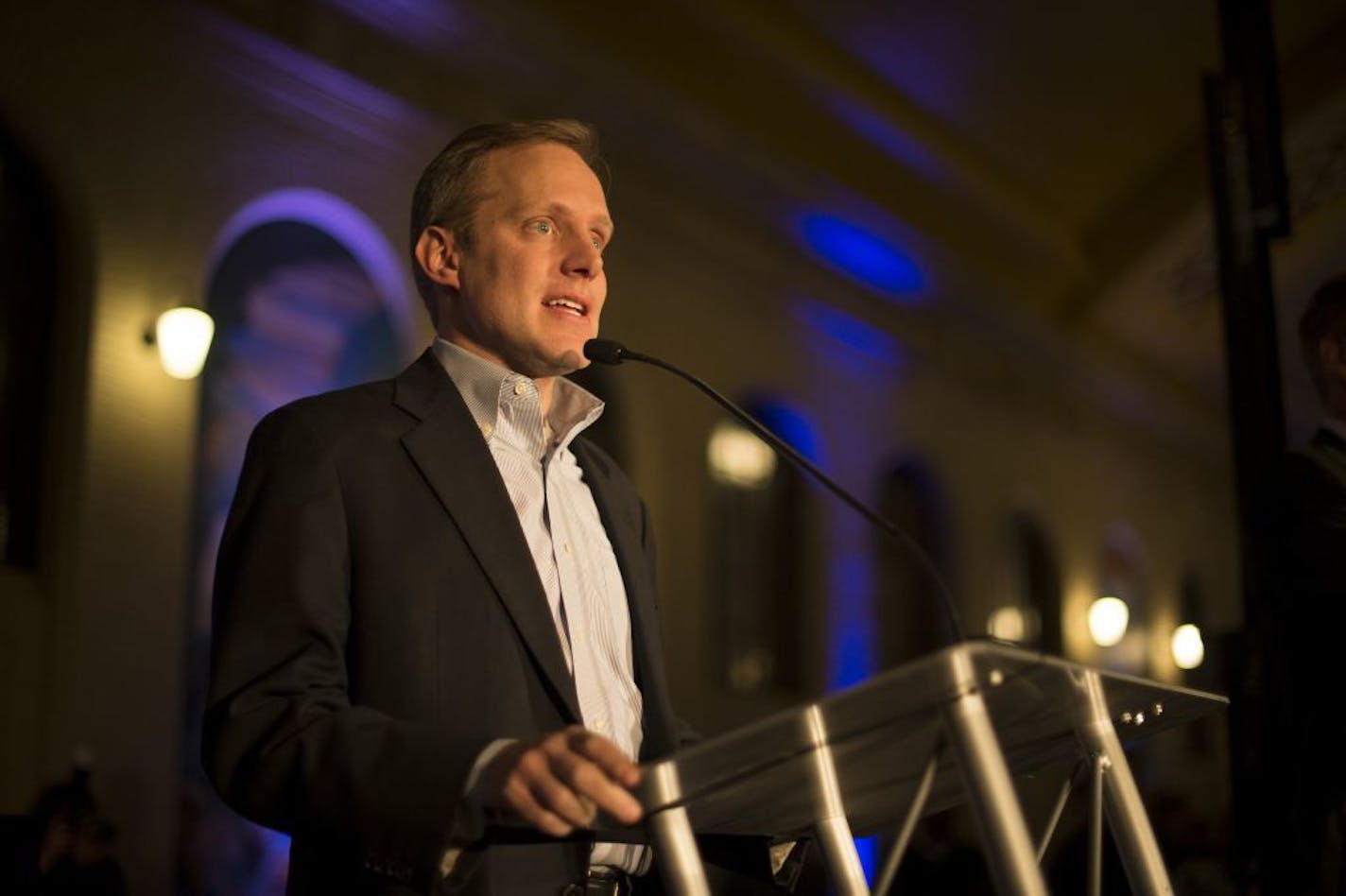 Secretary of State Steve Simon addresses attendees of the North Star Ball Saturday night.