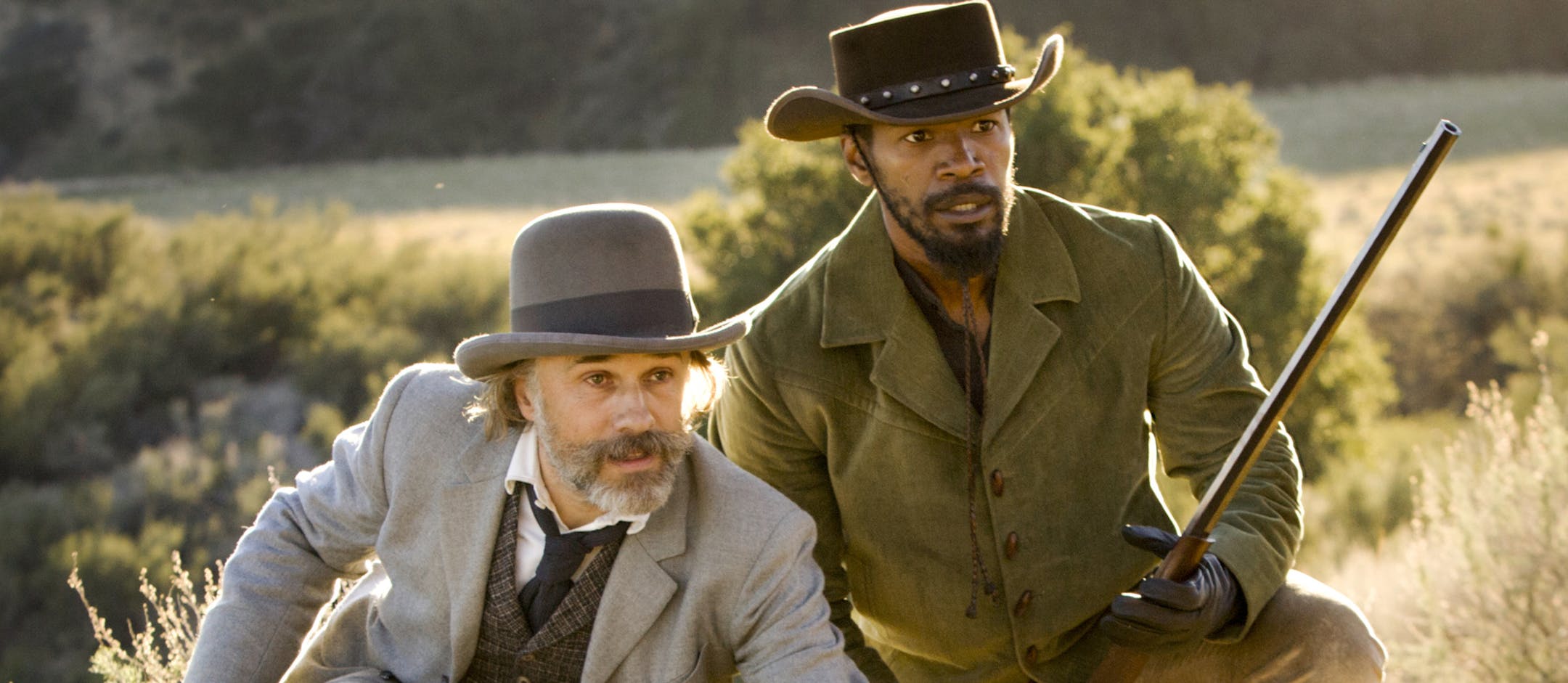Christoph Waltz, left, and Jamie Foxx in "Django Unchained" in an undated hand out photo The film was abruptly pulled from theaters in China on Thursday, its opening day, a surprising move that underscored the fragility of Hollywood‚Äôs evolving relationship with the Chinese movie industry. (Andrew Cooper/Weinstein Company via The New York Times) -- NO SALES; FOR EDITORIAL USE ONLY WITH STORY SLUGGED CHINA DJANGO REMOVED. ALL OTHER USE PROHIBITED. -- ORG XMIT: MIN201304231030111