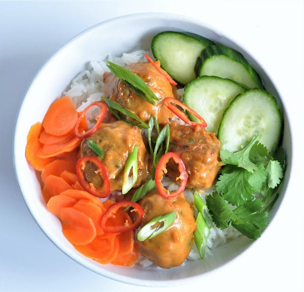 Recipe: Thai-Inspired Pork and Peanut Meatball Rice Bowls