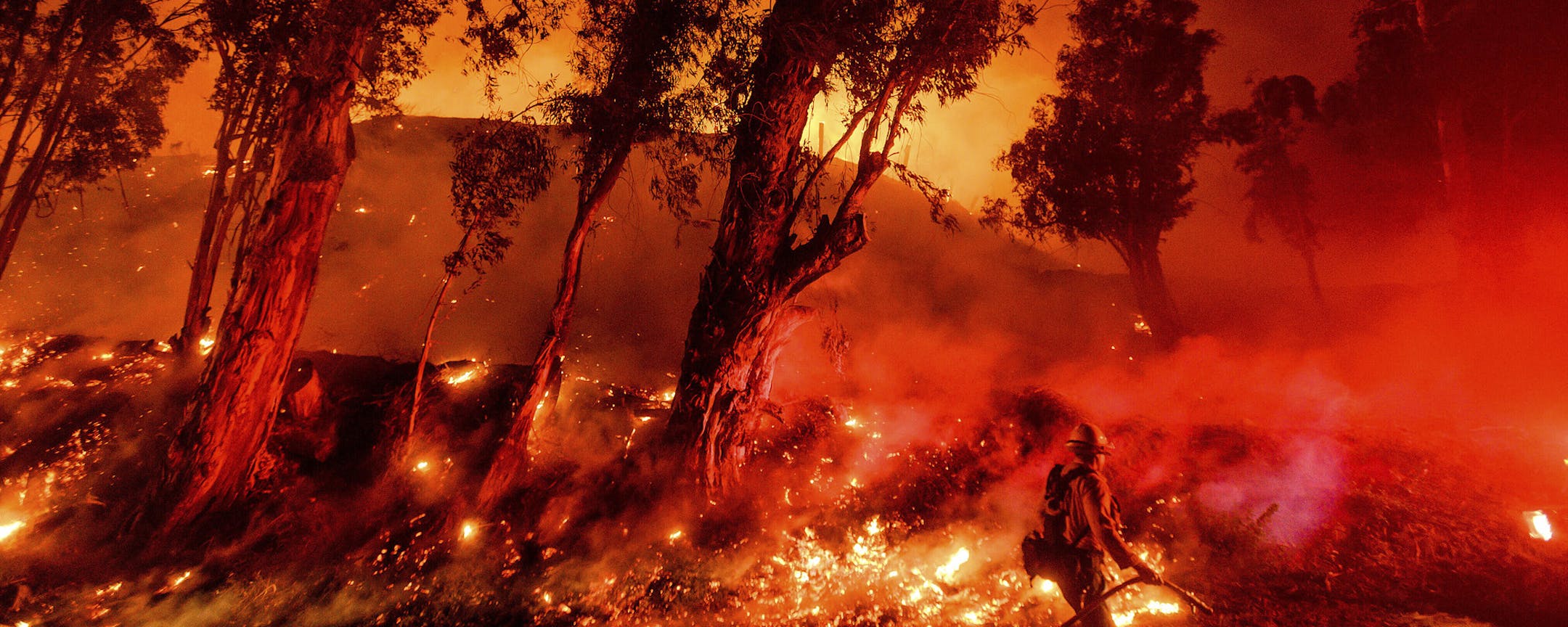 Flames from a backfire consume a hillside as firefighters battle the Maria Fire in Santa Paula, Calif., on Friday, Nov. 1, 2019. According to Ventura County Fire Department, the blaze has scorched more than 8,000 acres and destroyed at least two structures. (AP Photo/Noah Berger)