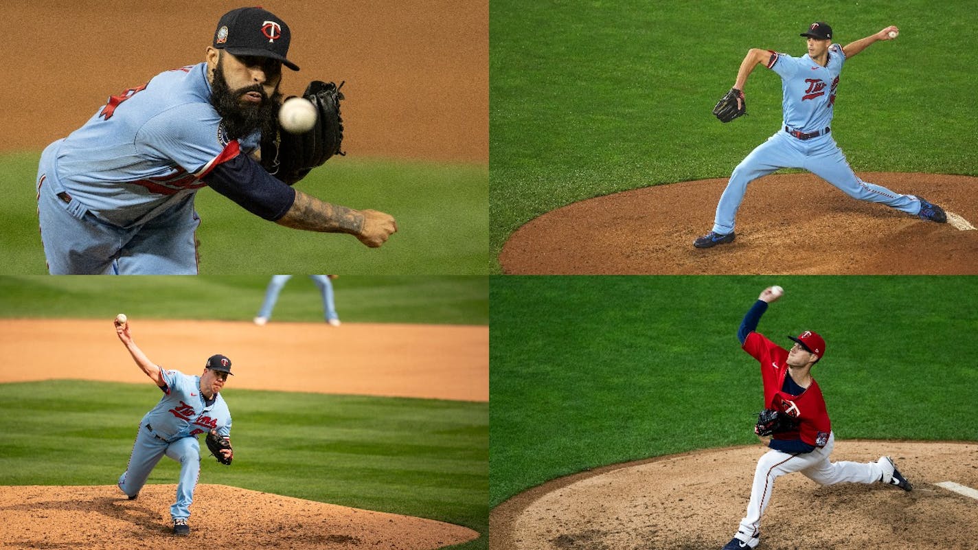 The Twins will select their playoff closer according to the situation. The candidates (clockwise from upper right): Taylor Rogers, Matt Wisler, Trevor May and Sergio Romo