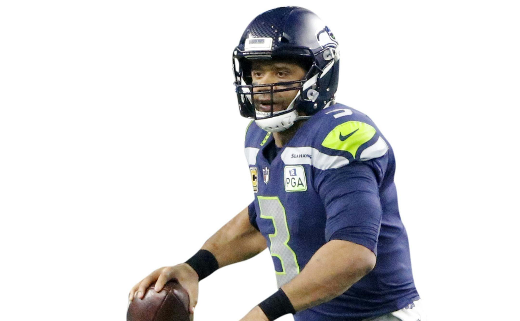 Seattle Seahawks quarterback Russell Wilson (3) prepares to throw a pass during an NFC wild-card NFL football game against the Dallas Cowboys in Arlington, Texas, Saturday, Jan. 5, 2019.(AP Photo/Michael Ainsworth) ORG XMIT: OTKTG133