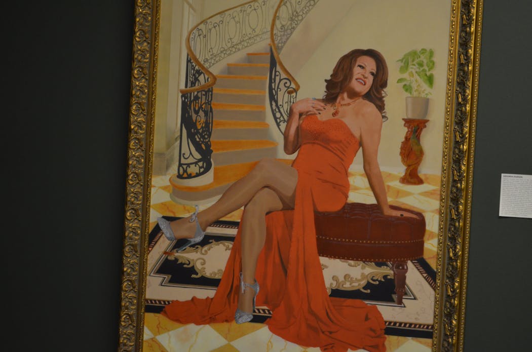 Joseph Alexander’s portrait of Sidonia Dudval hung in the Historic Chateau Theatre on Aug. 24 in Rochester.