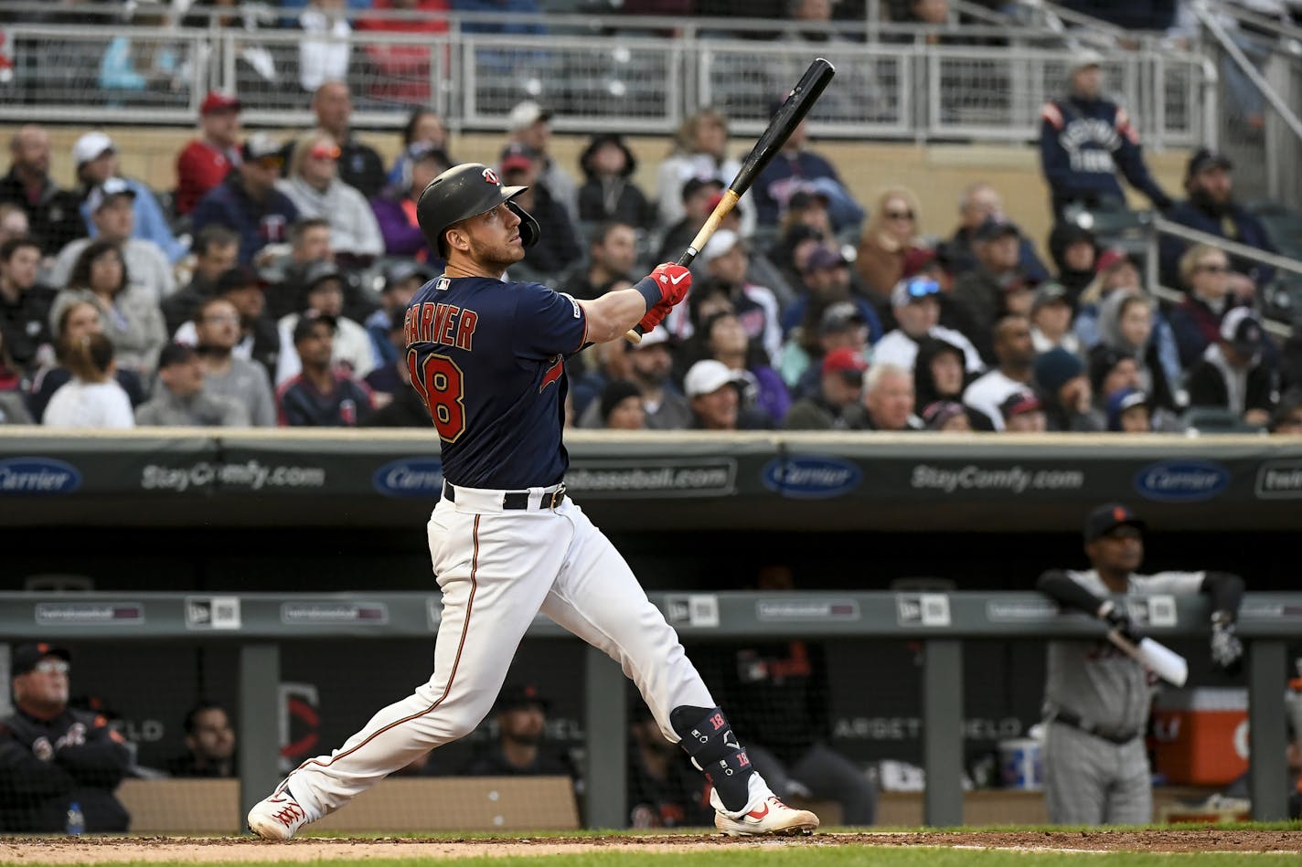 Twins catcher Mitch Garver hit a triple in the bottom of the third inning, bringing in Byron Buxton for a run in the night game of a Saturday doubleheader.