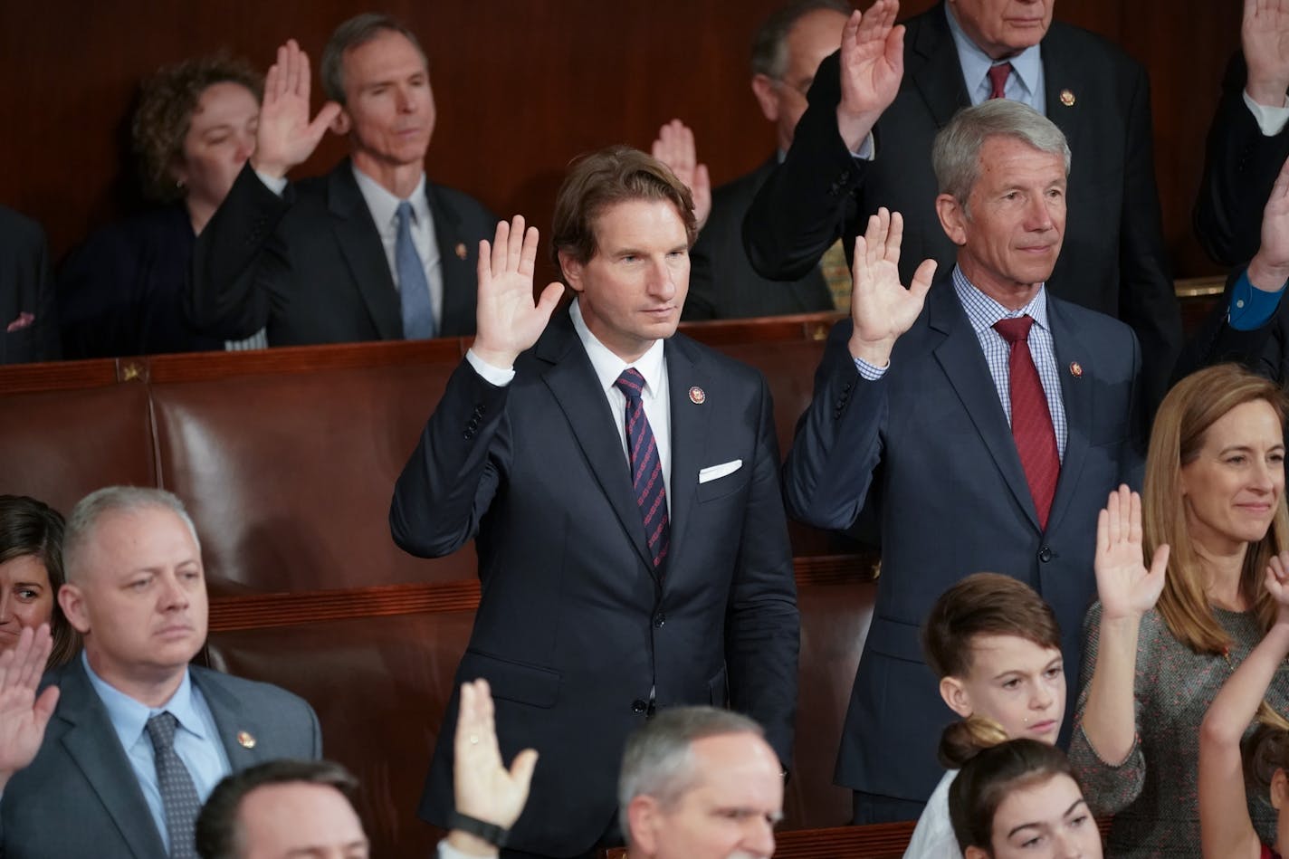 Dean Phillips was one of five new Representatives sworn in on the House floor. Her three children were with her as new Speaker Nancy Pelosi swore them in. Nancy Pelosi is elected as Speaker of the U.S. House of Representatives.