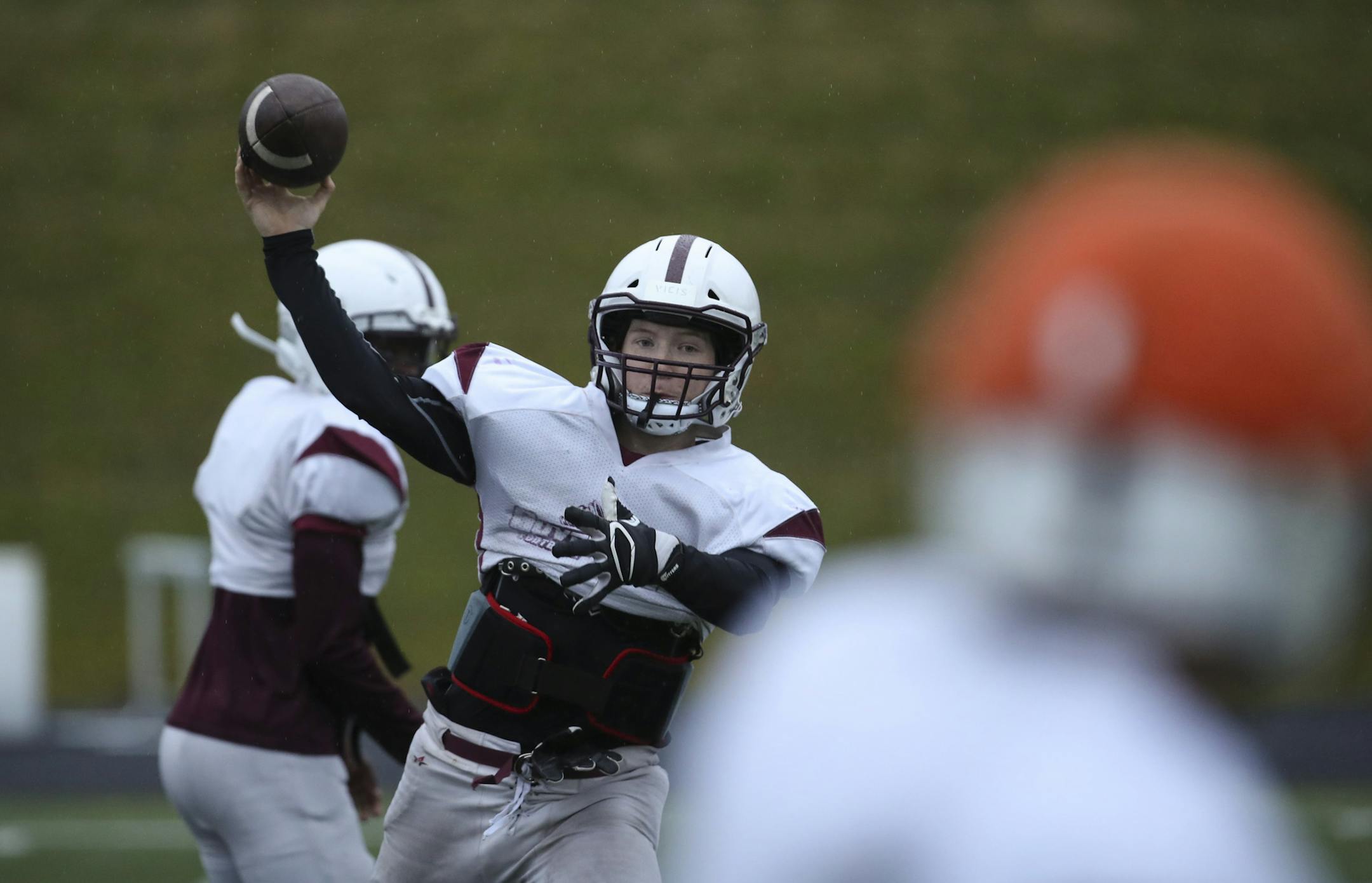 St. Paul Johnson sophomore quarterback Joey Moberg threw a pass at practice on Monday. He is leading his team to its first state tournament appearance since 1981. Photo: JEFF WHEELER ï jeff.wheeler@startribune.com