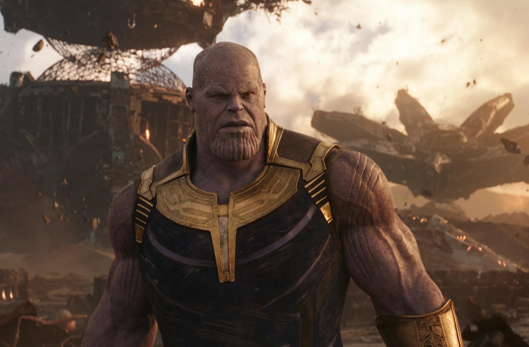 This image released by Disney shows Josh Brolin as Thanos in a scene from Marvel Studios' "Avengers: Infinity War." (Marvel Studios via AP)