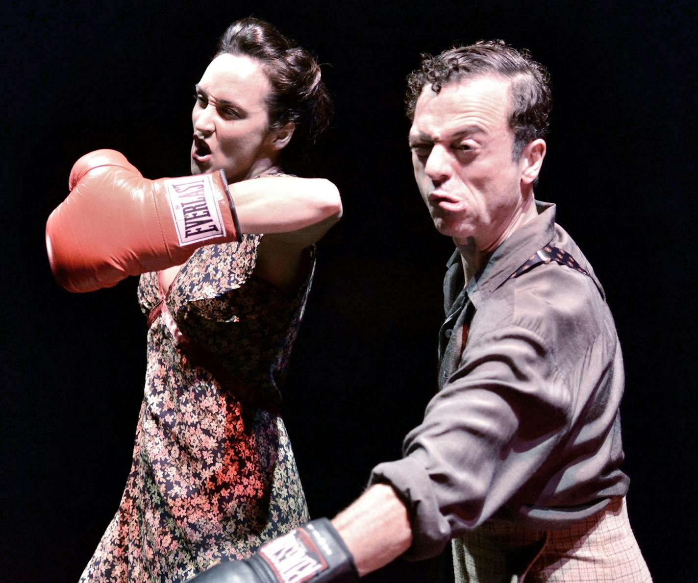 Photo by V. Paul Virtucio Brian Sostek and Megan McClellan in the Sossy Mechanics production Trick Boxing. August 18- September 2, 2012, in the Dowling Studio at the Guthrie Theater, Minneapolis. ORG XMIT: MIN2013052413264649